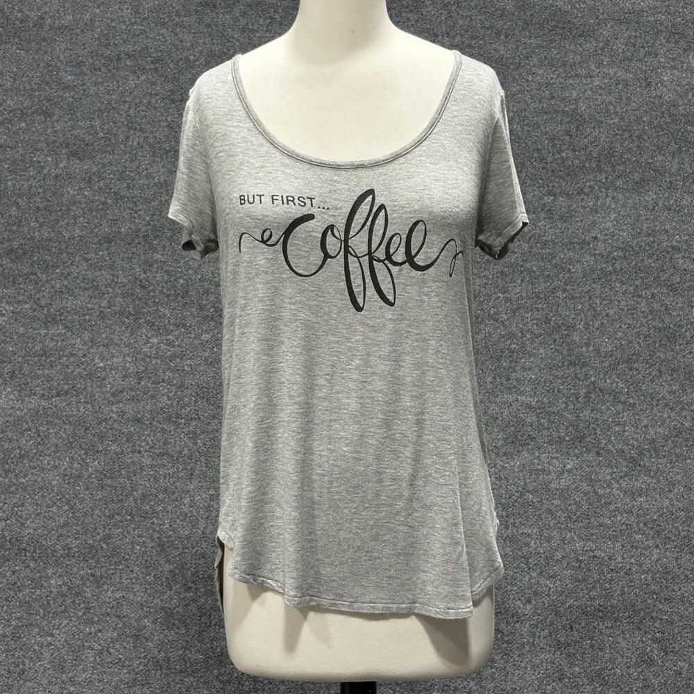 But First Coffee Shirt Womens Medium Gray Scoop Neck Short Sleeve Graphic Tee